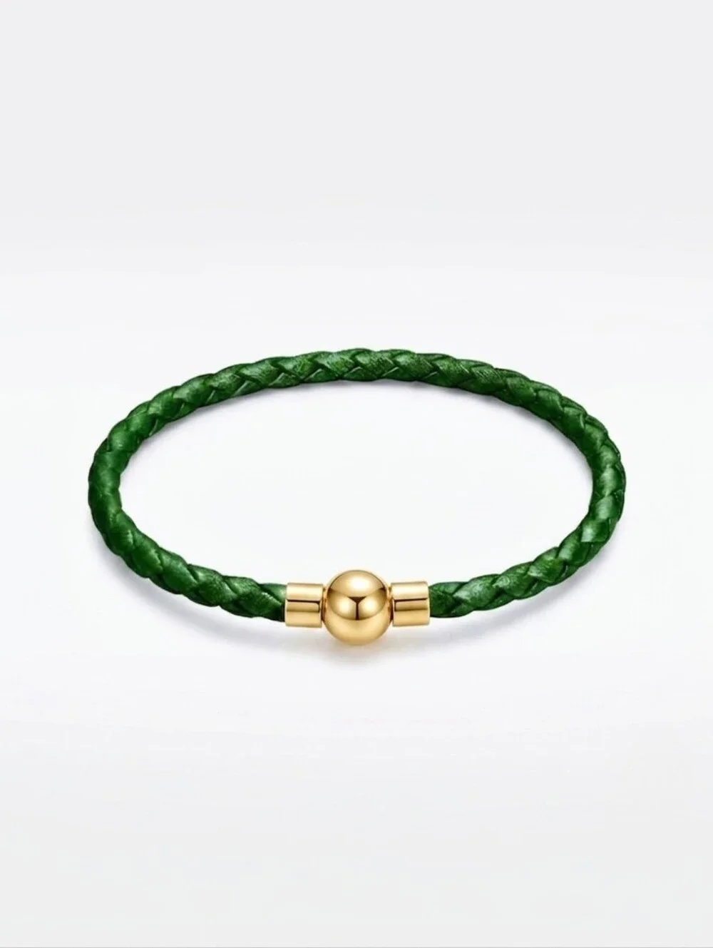 Linx Green Leather Braided Cord Bracelet with Gold Magnetic Clasp